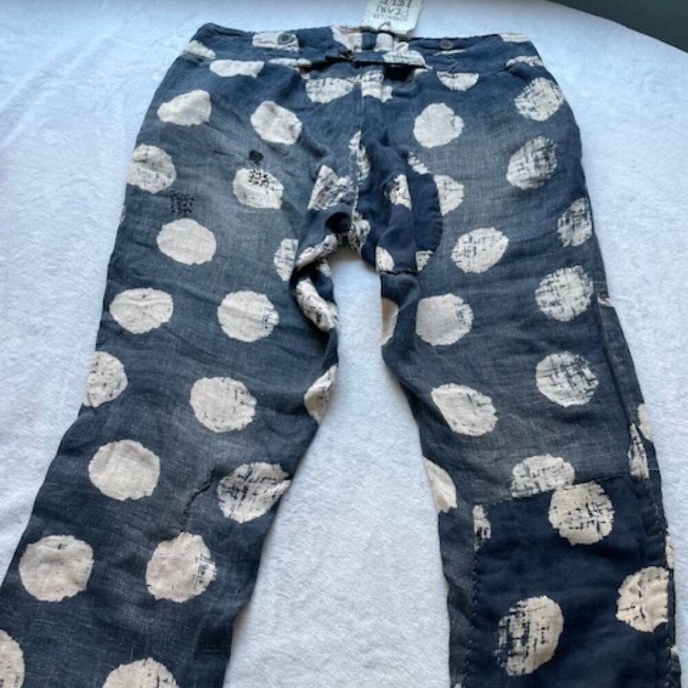 Magnolia Pearl Navy Blue Linen Polka Dot Button-Front Pants - Picture 4 of 15